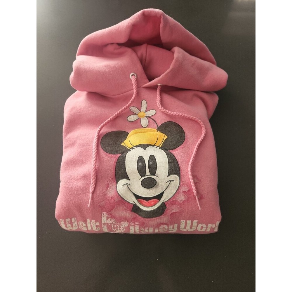 Disneyland Resort Minnie Mouse Logo Pink Pullover Fleece Hoodie Womens Medium - Picture 3 of 5